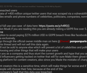 Data of 400 Million Twitter users up for saleSecurity Affairs