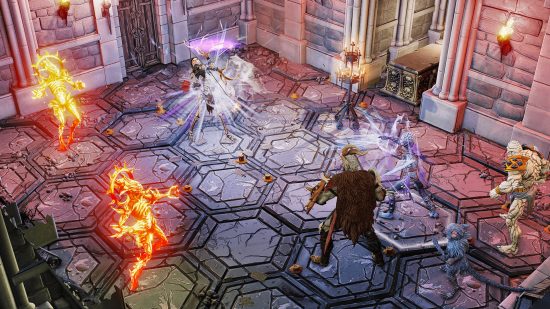 Best PC board games - mercenaries are fighting against skeletons in Gloomhaven.