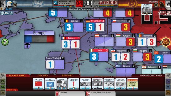 Best PC board games - a view of Europe under the allied forces' control in Twilight Struggle.