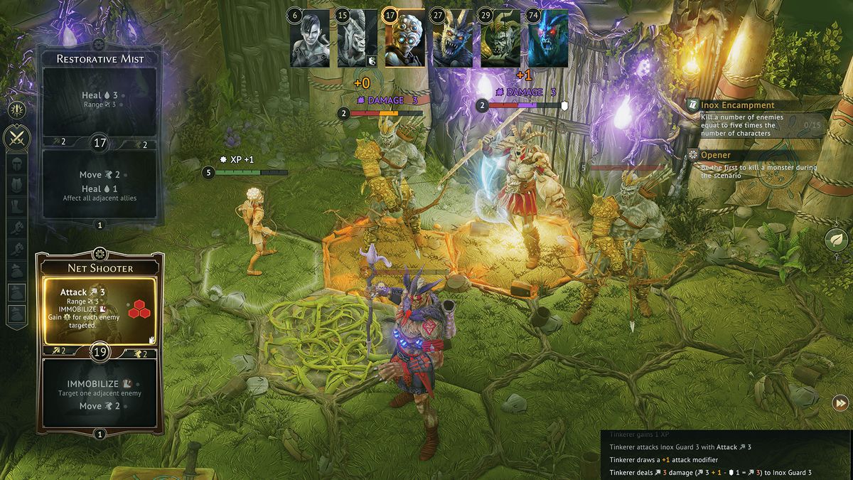 A Tinkerer deals damage to an Inox Guard
