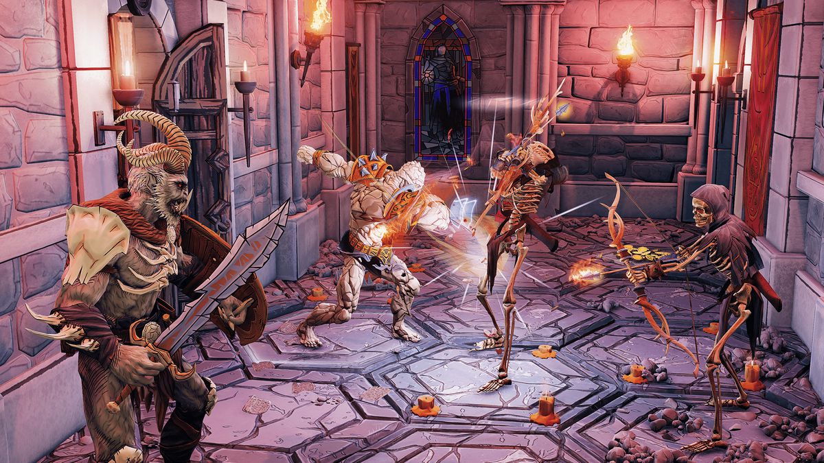 Mercenaries engage in turn-based combat against reanimated skeletons