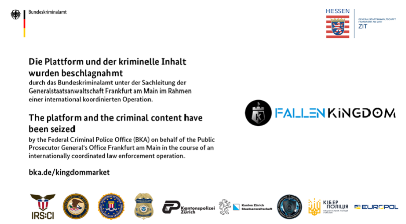 Banner announcing a seizure on the website of Kingdom Market