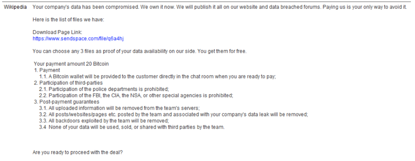 2022 White Rabbit ransom note