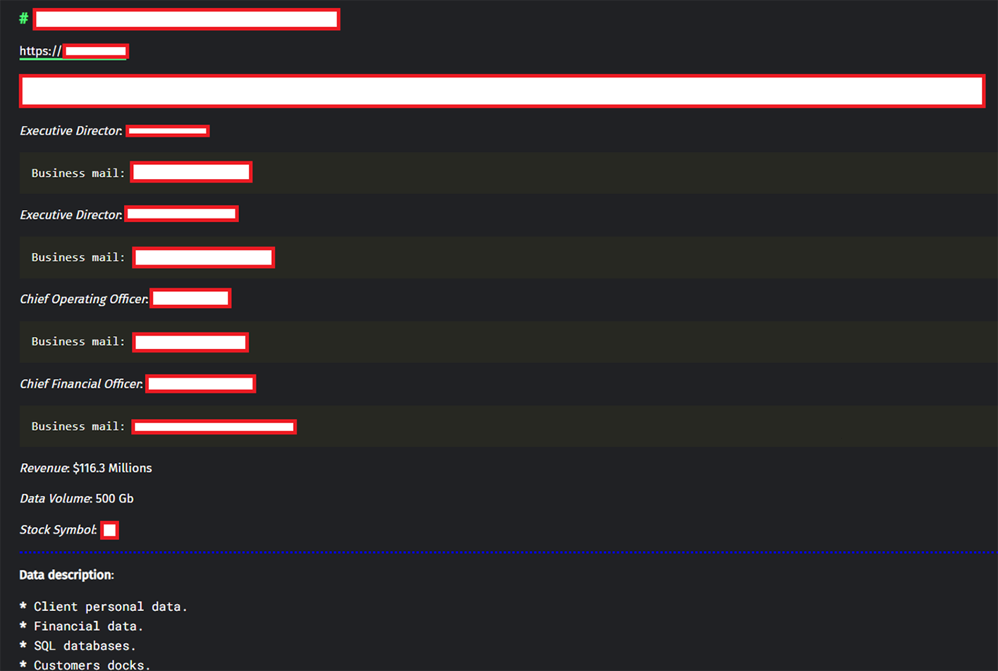 BianLian Ransomware Dark Web Page Releasing Victim Information