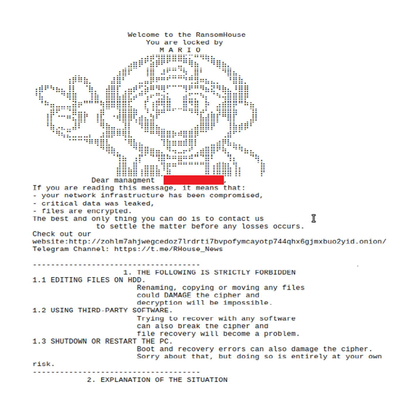 Italian Mario Ransomware note