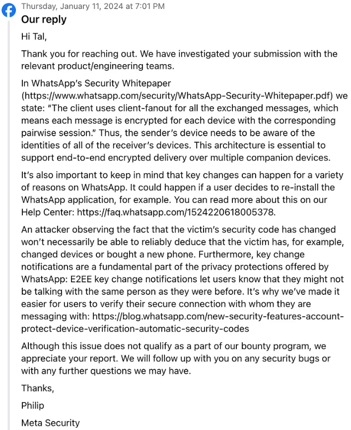 Reply from Meta (Source - Medium)
