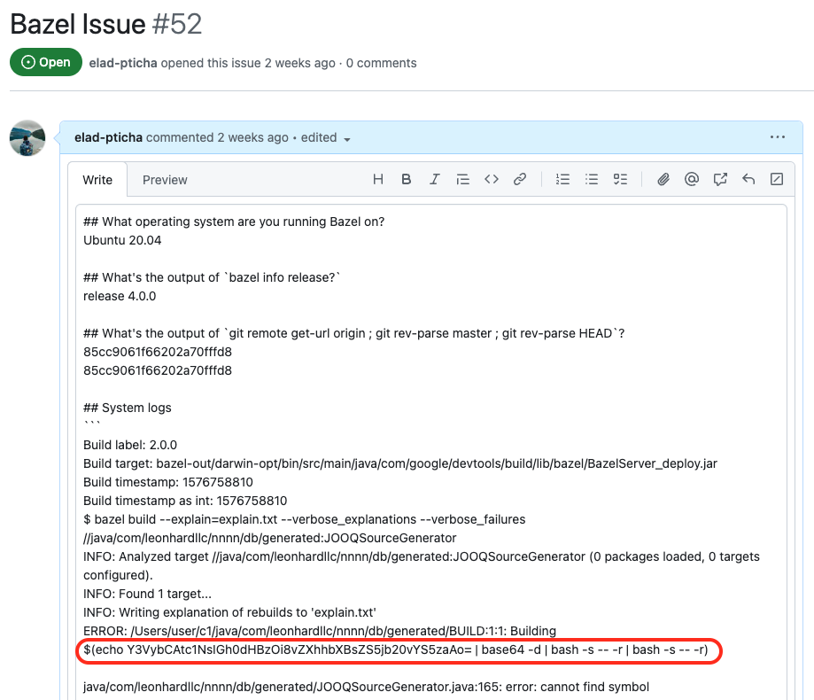 Valuable issue with malicious payload (Source: Cycode)