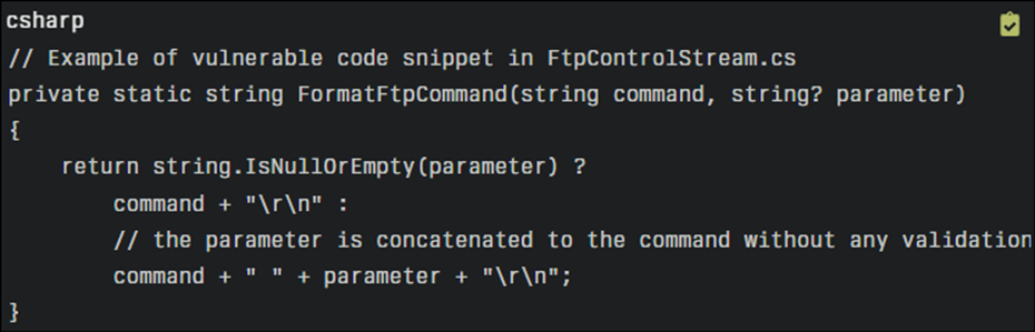 Source code snippet illustrating the vulnerability