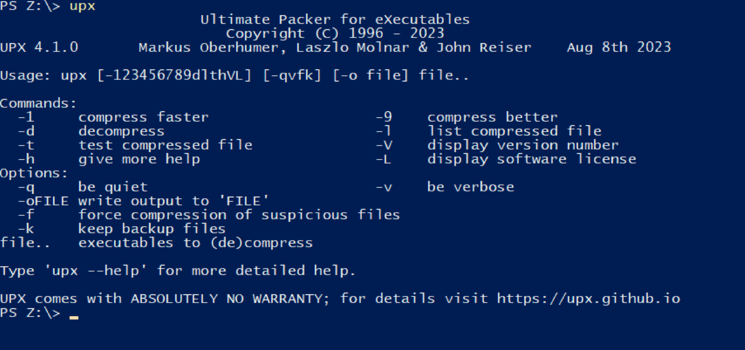 Use the command line to interact with UPX 