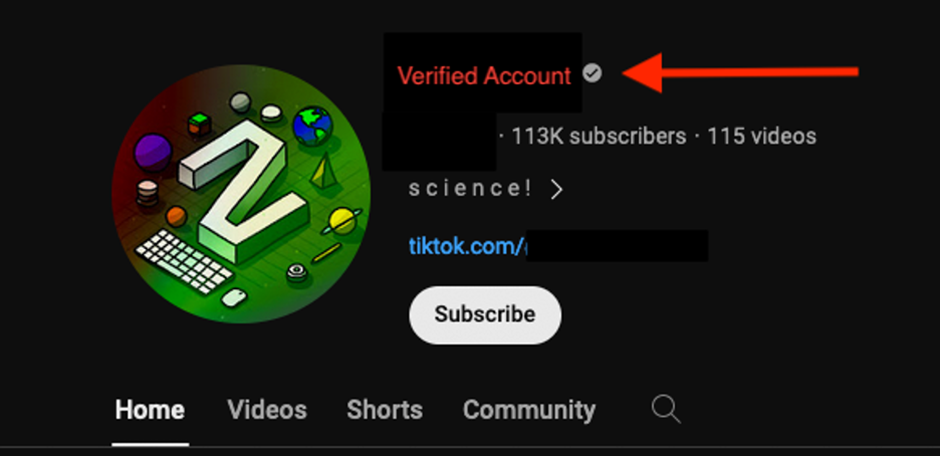 An example of a verified YouTube account with a large following is suspected to be compromised.