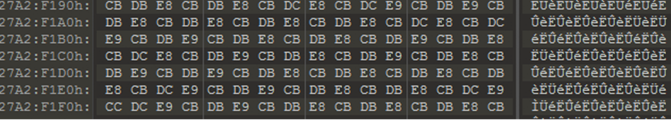 Repeating bytes identified in a hex editor.